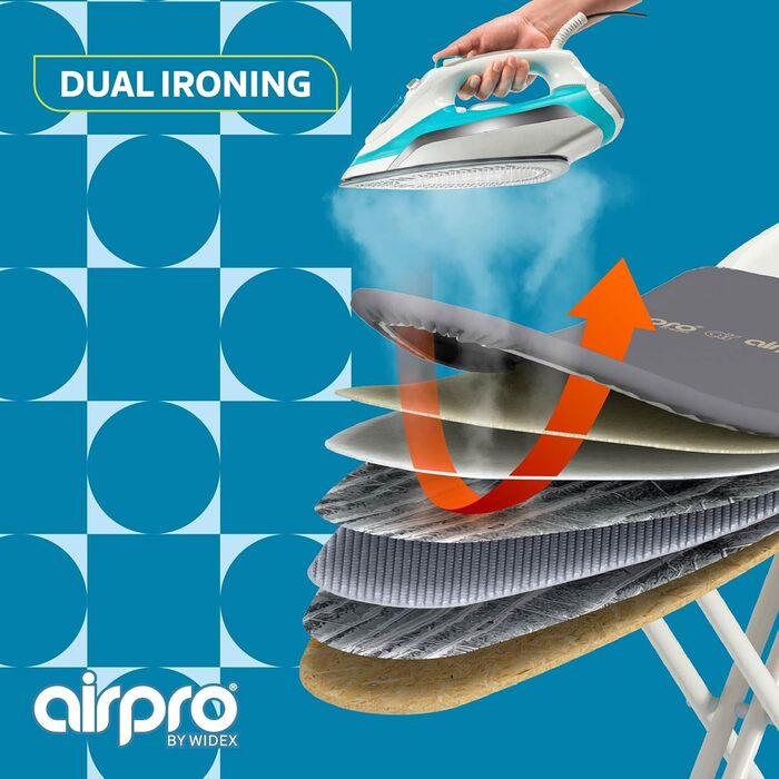 Покриття для прасувальної дошки Airpro від Widex, розмір L, універсальне, 120x42 см, для парових прасок, виготовлено в Європі, колір антрацит