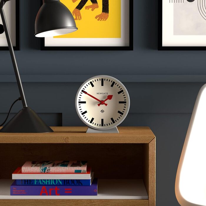 NEWGATE® M Mantel Clock Railway Silent Sweep - 'No Tick' - A modern mantel clock - Small clock - Clocks for living room - Office clock - Desk clock - Mantel clocks - Railway dial - (Grey)