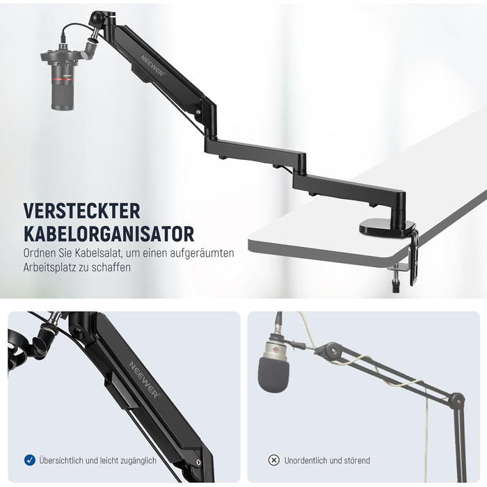 NEEWER Мікрофонний кріплення-тримач MS002 з низьким профілем, 360° обертання, для подкастів, геймінгу, стрімінгу, з каналом для кабелів та серветкою для чищення