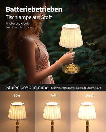 Акумуляторна настільна лампа LED з димером та сенсорним керуванням Bronze + Білий абажур для вітальні, спальні, ванної кімнати