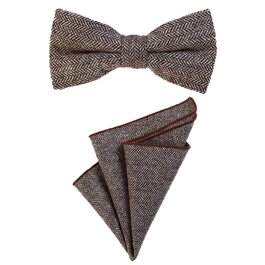 Метелик чоловічий DonDon Tweed 12x6 см з нагрудною хустинкою 23x23 см, бавовна, картатий коричневий