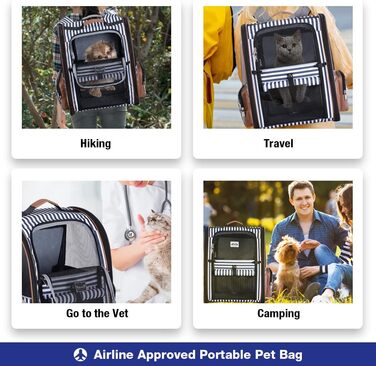 Рюкзак для кота Lekebobor, розширюваний, переноска для тварин, для маленьких собак та середніх котів до 8 кг, складний, для подорожей та походів, блакитний в смужку, 12.6'L x 11.2'W x 16.5'H - L
