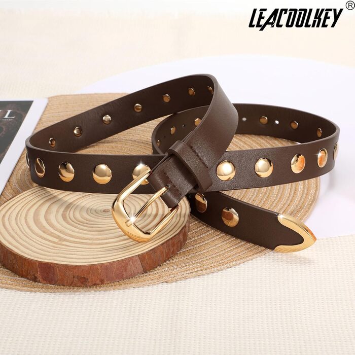 Жіночий шкіряний ремінь LEACOOLKEY для джинсів та штанів, з пряжками, стильний ремінь з нітями, розмір M (82-91 см) та S (66-81 см)