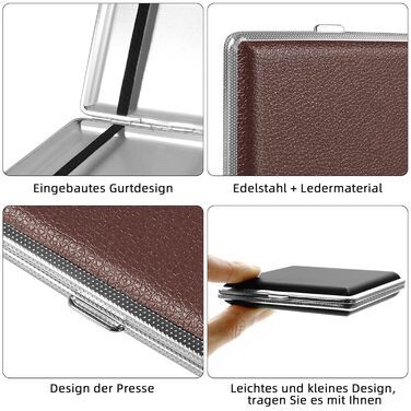 Чохол для сигарет зі шкіри та металу на 20 сигарет (3 шт.), шкіряна сигаретна коробочка, металева сигаретна коробка, 10 * 9.5 * 1.9 см (Чорний) (2 шт/Чорний+Коричневий)