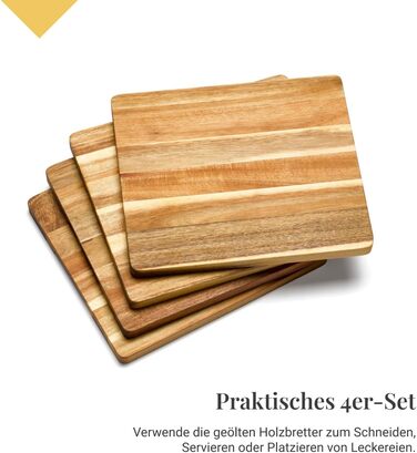 4-Pack Acacia Cutting Boards | 4 Large Kitchen Boards Made of Sustainable Acacia Wood | Discover Oiled Wooden Cutting Boards for Kitchen & Catering