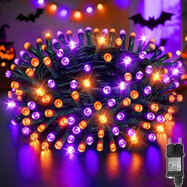 Гірлянда на Хелловін, 30м, 300 LED, оранжево-фіолетова, з функцією пам'яті та таймером, 8 режимів освітлення, вологостійка, для декорування інтер'єру та екстер'єру