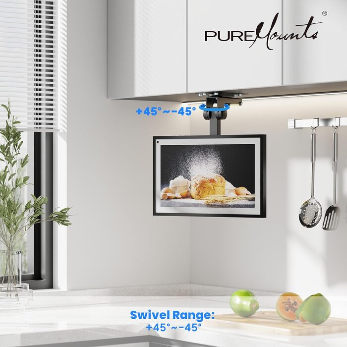 Настінна кріплення для телевізора PureMounts, 13-27 дюймів, поворотна, нахильна, регульована висота, VESA 100x100, чорний