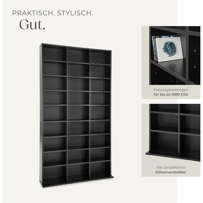 tectake Regal Storage, open shelf cabinet standing for CDs, DVDs, as a bookcase, room divider, stand or display case for collections and hobbies - black
