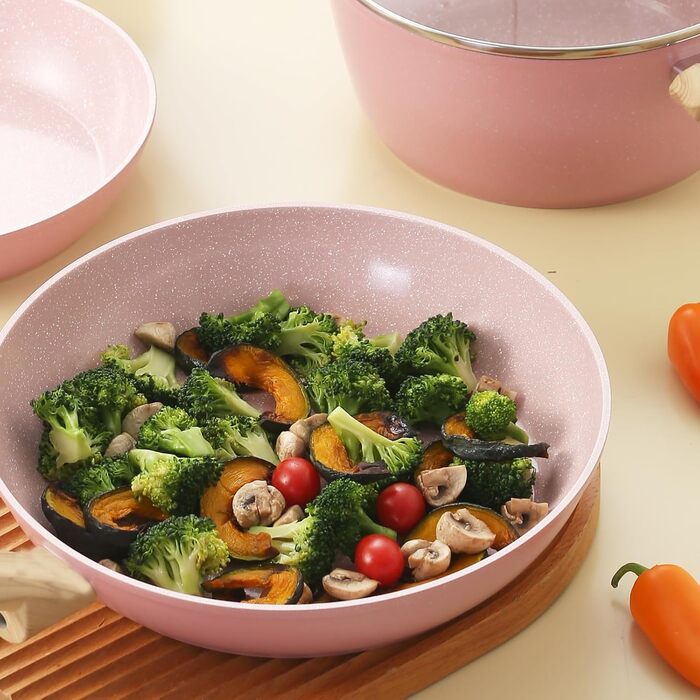 Набір посуду Keramik Topfset з гранітним покриттям для індукційних плит (рожевий, 3 предмети)