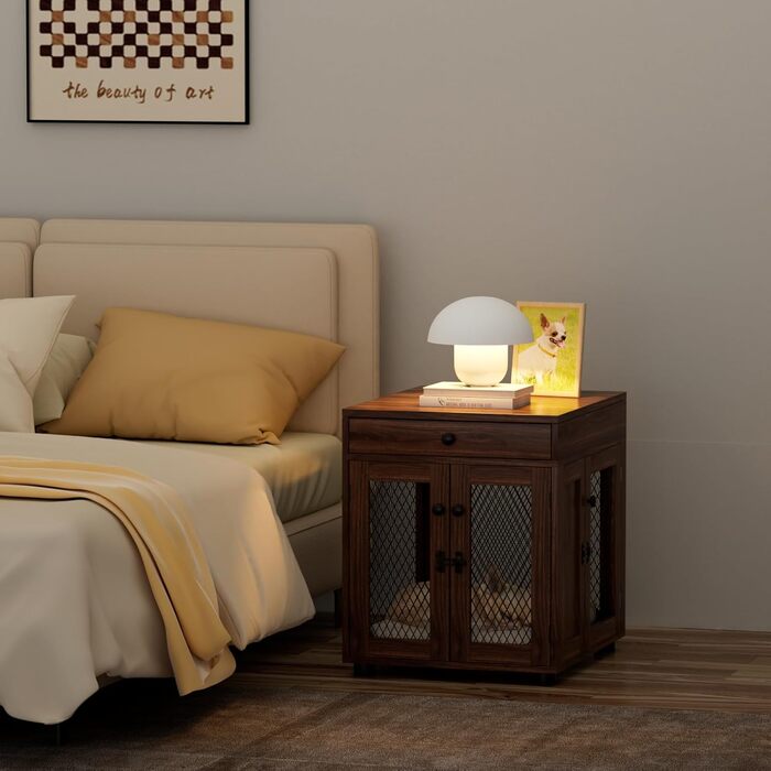 Клітка для собак VOWNER з дерева, 3 двері, з ящиком, 51x60x62 см, для собак до 20 кг, горіховий колір