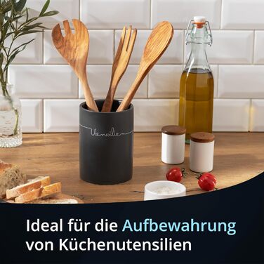 Набір контейнерів для зберігання KHG для кухні, антрацитово-сірий колір з дерев'яними кришками, кераміка, стеатоліт, з маркуванням, органайзер для кухні, без пластику, світлонепроникний, повний набір