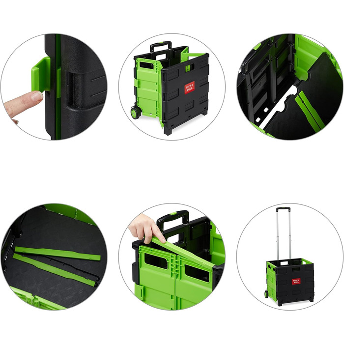 Relaxdays Folding Shopping Trolley, Telescopic Handle, 2 Rubber Wheels, Up to 35 kg, Shopping Trolley, Aluminium, ABS, Shopping Trolleys 98 x 45.5 x 37 cm (Green)