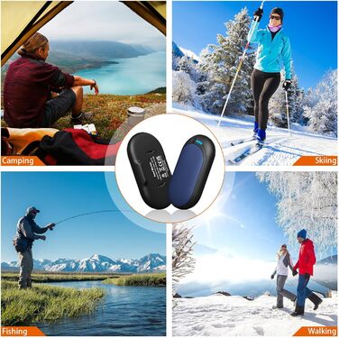 Електричний грієчка для рук, перезаряджуваний набір 2 шт. з акумулятором 6000mAh, USB-кабель, 3 режими нагріву, 20 годин тепла, перезаряджувана кишенькова пічка для активного відпочинку взимку (чорний, синій)