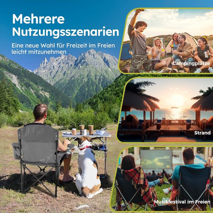 Набір 2 складаних стільців High Point Sports для кемпінгу, риболовлі та відпочинку з підсклянником та охолоджувачем (до 120 кг), сірий