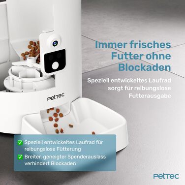 PetTec Pet Cam Buddy: Автоматичний годівниця з камерою для котів та собак, 8л, з Wi-Fi, App-керуванням, 2-Way аудіо, розпізнаванням гавкіту та нічним баченням