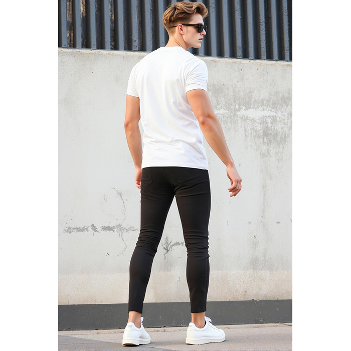 Чоловічі рвані джинси GINGTTO Skinny Stretch Denim Slim Fit, чорні, 32W/30L