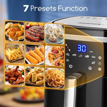 Aigostar Cube - 7L XXL Hot Air Fryer, 1900W Air Fryer, 7 Programs, Keep Warm, 20 Recipes, Oil-Free, for 6-10 People, Air Fryer with Digital LED Touchscreen, Black