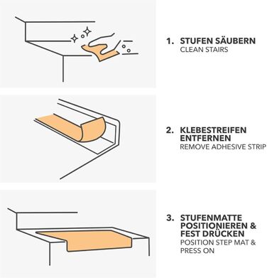 Килимок на сходи ETM Original, 15 штук, 20 кольорів, 20 моделей, бежевий, 65 x 23,5 см