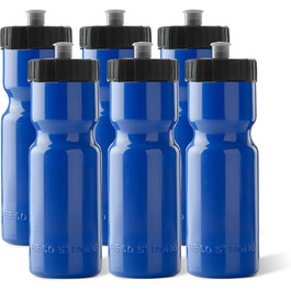 50 Strong Sport Squeeze Water Bottles - Set of 6 - Team Pack 22 oz BPA Free Bottle Easy Open Push/Pull Cap - Multiple Colors Available (Blue / Black)