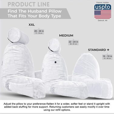 Подушка для чоловіка з підлокітниками - велика, для читання та відпочинку в ліжку. Висока спинка, преміум піна з пам'яті, знімна подушка для шиї на банджі. Білий колір | Оригінальна версія