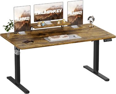 Adjustable Height Standing Desk with Monitor Stand - Electric Ergonomic Desk, 120x60cm & 180x80cm White/Vintage Brown