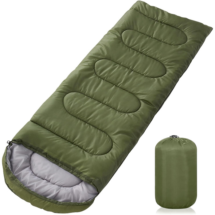 Зелений спальний мішок 220x85 см, водонепроникний, 3 сезони, 1.6 кг, для дому та відпочинку на природі
