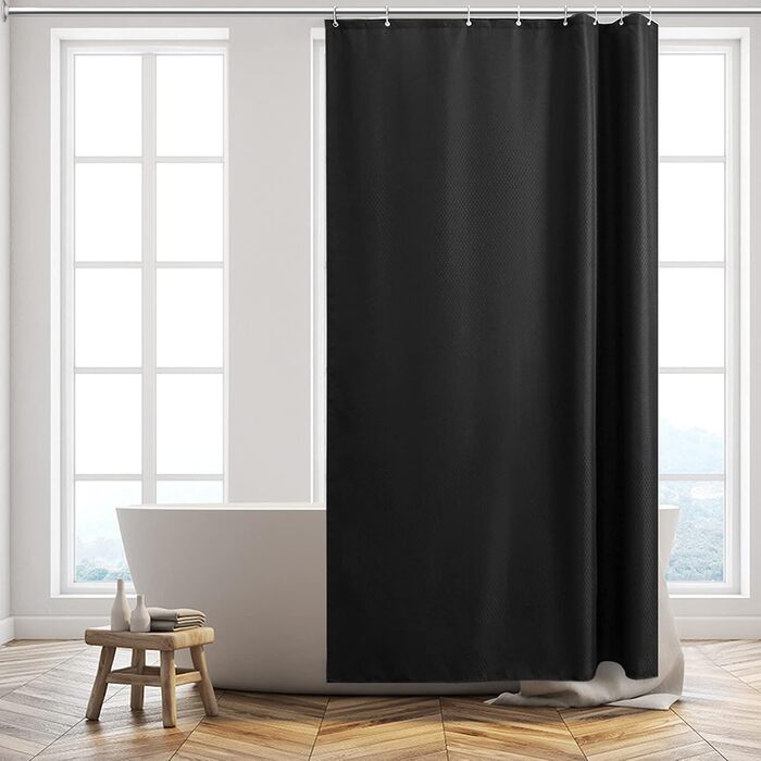 Шторка для душу Furlinic Textile Anti-Schimmel, водонепроникна, чорна, з 8 кільцями, 120x200 см. Тканина поліестер, для ванної кімнати