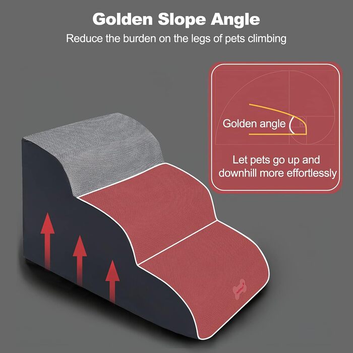 Сходинки для домашніх тварин Galatée знімні, чорного кольору, 3 ступені, знімний чохол на блискавці, губка високої щільності