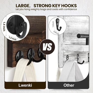 Wall-Mounted Key Holder – 24.9 x 17 x 10.7 cm, Decorative Wall Shelf with Hooks for Keychains, Dog Leash, Wallet, Purse – Real Paulownia Wood, Entryway Shelf for