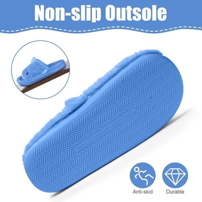 OFFCUP Жіночі домашні тапочки з м'якою підошвою, у вигляді акули, антиковзкі, зручні, з піною Memory, плюшеві, для дому та вулиці (42/43, блакитні)