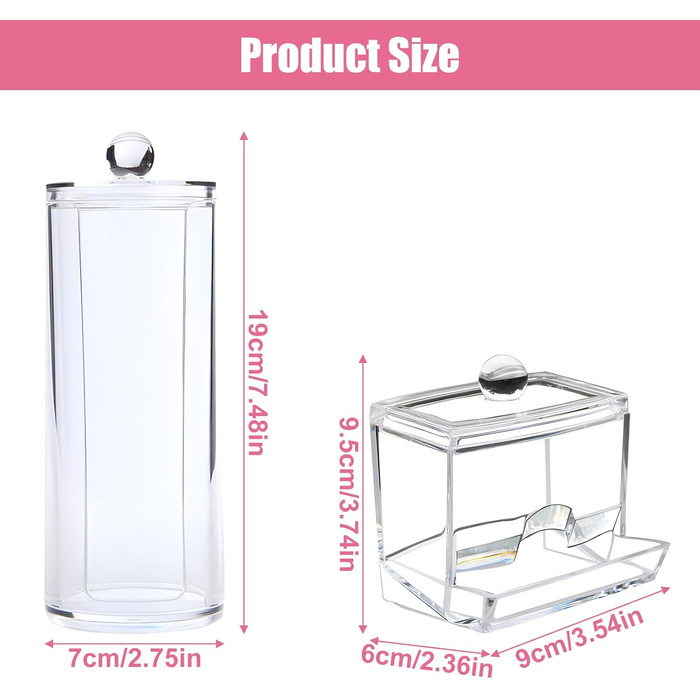 Контейнер для ватних дисків CAILI, 2 шт. - прозорий бокс для зберігання ватних дисків та ватних паличок