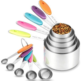 5/10Pcs Stainless Steel Measuring Set, Stackable Measuring Cups and Spoons Set for Kitchen, Tea, Coffee, Baking Measuring Tool (10Pcs Set)
