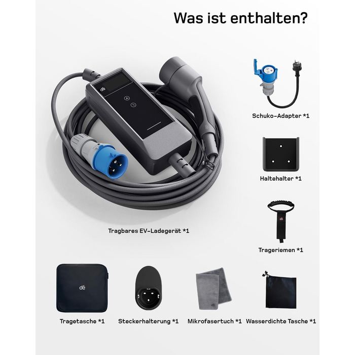 Зарядний пристрій для електромобілів Dé Mobile Wallbox 7.4 кВт з Wi-Fi, кабель Type 2 6м (1 фаза, 6-32A) для Tesla Model Y/3, VW ID.3/4/5/7, Skoda Enyaq