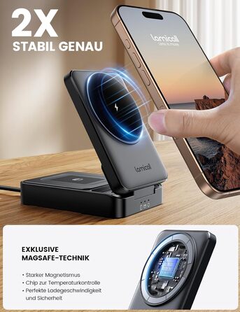 Зарядний станція Lamicall 3-в-1 для MagSafe: iPhone, Apple Watch, AirPods. Складана, портативна, бездротова. Сумісна з iPhone 17/16/15/14 Pro Max Plus Air.