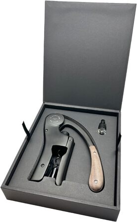 THE WINE WORKSHOP – Oeno Motion Wood & Black – Vertical Lever Corkscrew - Matte Metal and Solid Walnut Wood - Color Black