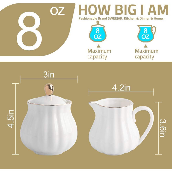 Jade Royal Ceramic Sugar and Creamer Set - 3 Piece Coffee Service & Gift Set