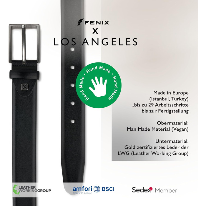 Чоловічий ремінь FENIX LOS ANGELES зі стійкого матеріалу, регульований, з гіпоалергенною пряжкою (30 мм), Jet Black, 100 см — для костюма та джинсів