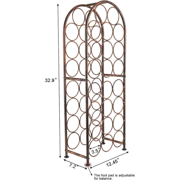 PAG Wine Rack Metal 23 Bottles Freestanding Floor Bottle Rack, Decorative Bottle Holder Stand for Kitchen/Floor/Bar, Antique Brown