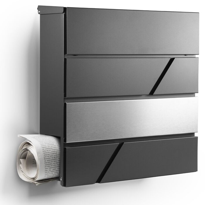 Сучасна поштова скринька антрацит з газетницею, настінна, персоналізована з гравіюванням (без гравіювання) - нержавіюча сталь, стійка до УФ-випромінювання, з монтажним комплектом