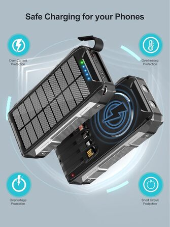 Портативний зарядний акумулятор Solar Powerbank 26800mAh з MagSafe, 30W USB-C, бездротовий заряд 15W, LED, ліхтарик, чорний