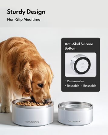 Миска для собак HomeRunPet з нержавіючої сталі з гумовим дном, подвійна ізольована миска для їжі, довговічна, придатна для миття в посудомийній машині, для малих, середніх та великих собак (сталево-блакитний, 1л)