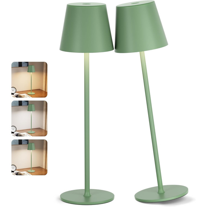 Набір з 2 бездротових настільних ламп LED з акумулятором, сенсорне регулювання яскравості, 3 режими кольору, USB-C зарядка для спальні, столу, кемпінгу (Чорний)