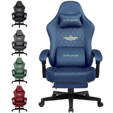 GTPLAYER Ігровий стілець Stoff (тканина) для геймерів та офісу, до 150 кг, з регульованою спинкою, підлокітниками, подушкою та підставкою для ніг, блакитний