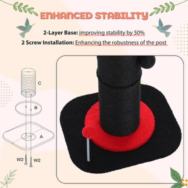 Flower Cat Tree - Small Cat Tree for Indoor Cats with Super Thick Scratching Post [Dia=14cm], Detachable Flower Cat Bed, Feather Ball - (Black)