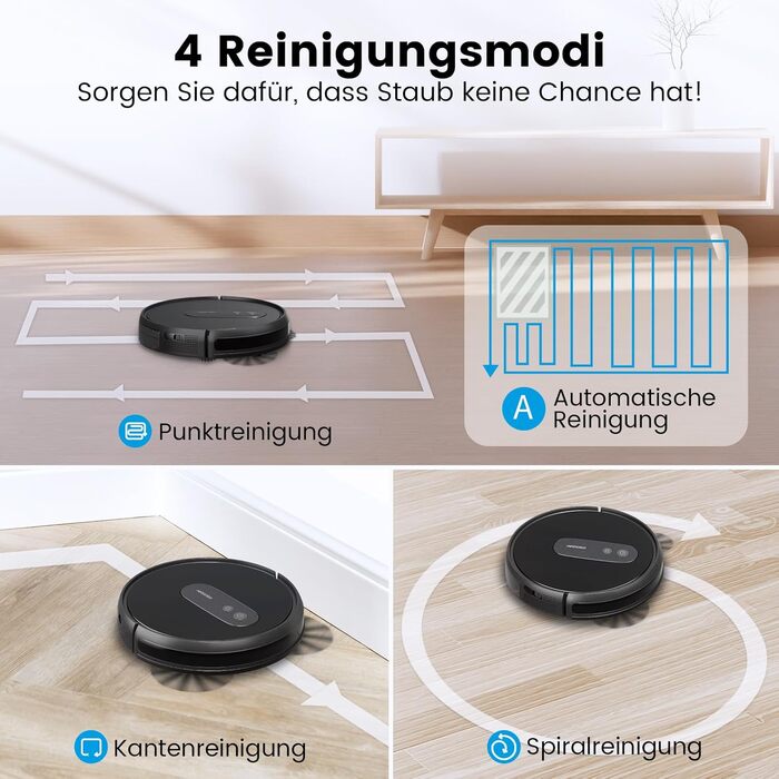 Робот-пилосос AIRROBO P25: потужність 2800 Pa, для твердих поверхонь та килимів, керування через додаток, 120 хв роботи, з пультом дистанційного керування (чорний)