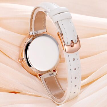 Жіночий класичний кварцовий годинник NUOVO Rose Gold з білим шкіряним ремінцем та кристалами на безелі