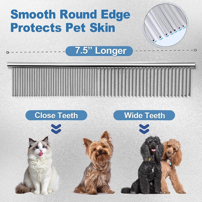 Професійна ножиця для собак 5-в-1 Gimars: 4CR сталь, безпечна закруглена накінечник, титанове покриття, пряма, філірувальна та вигнута (Блакитний)