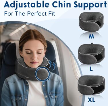 Подушка для шиї у літак, Memory Foam, для дорослих, ергономічна підтримка шиї з 3D-маскою для сну, навушниками, сумкою - ідеальна для літака, авто, дому, офісу, подушка для сну (Сірий)