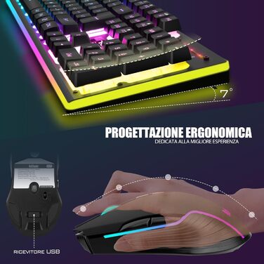 Бездротова ігрова клавіатура та миша RedThunder K10 з підсвічуванням LED, акумулятор 3800 mAh, механічне відчуття, Anti-Ghosting, миша 3200 DPI, QWERTY-розкладка, для PC, чорний колір