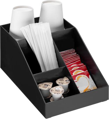 Navaris Coffee Dispenser Organizer - Accessory Storage - Coffee Bar for sugar, milk, napkins, capsules - Coffee Station with 7 Compartments (4 compartments, Black)